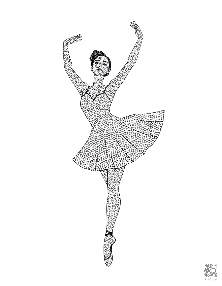 ballet dancer in a graceful pose coloring page Stipple style - free printable