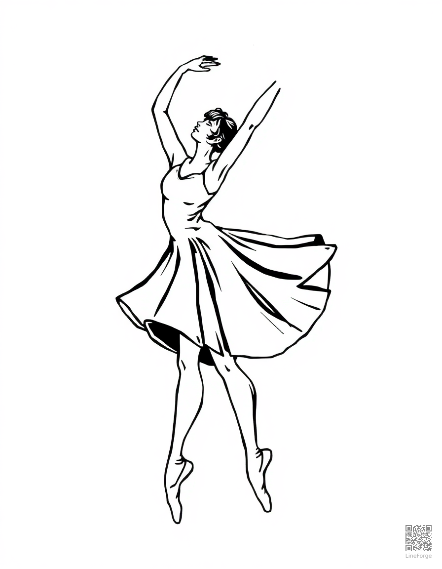 ballet dancer in a graceful pose coloring page Woodcut style - free printable