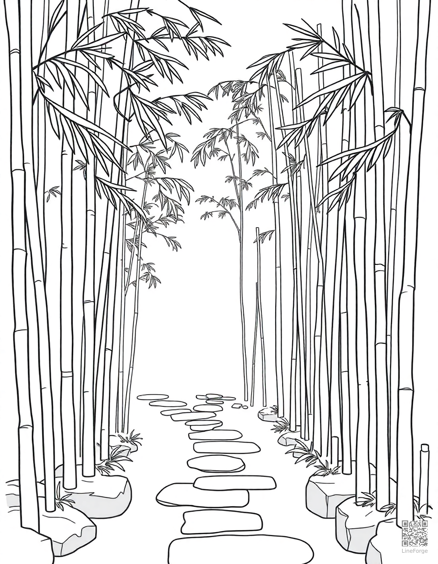 bamboo forest with a stone pathway coloring page Minimal style - free printable