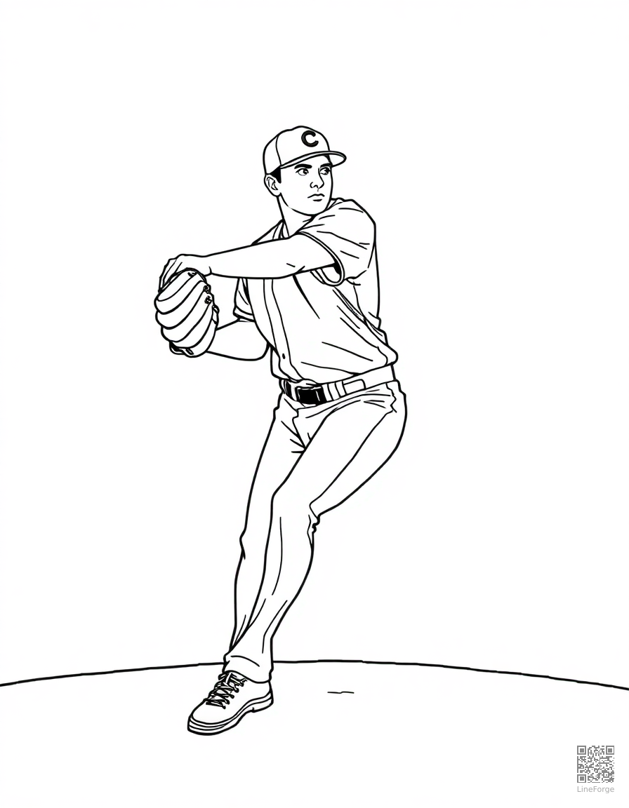baseball pitcher on the mound coloring page Contour style - free printable