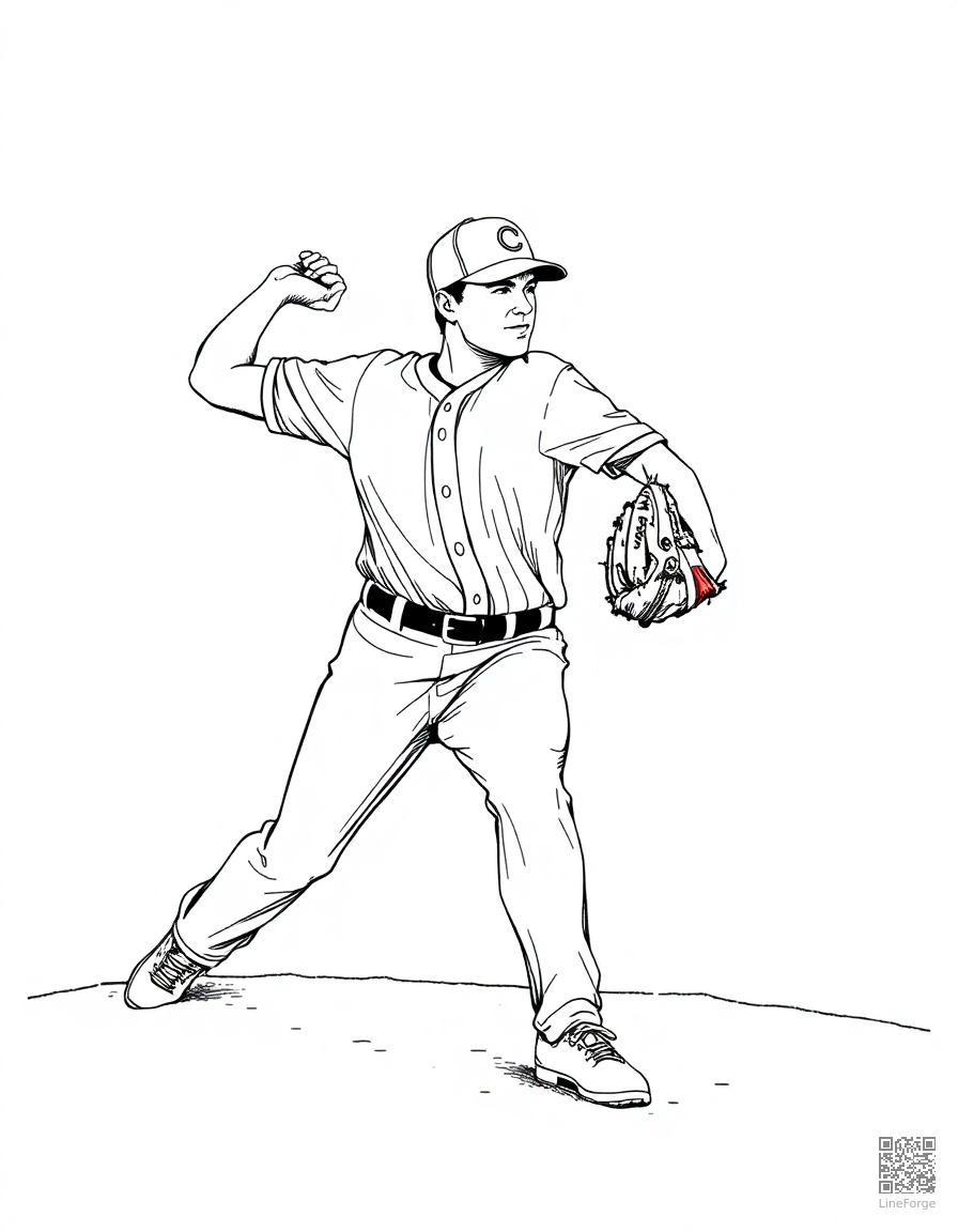 baseball pitcher on the mound coloring page Crosshatch style - free printable