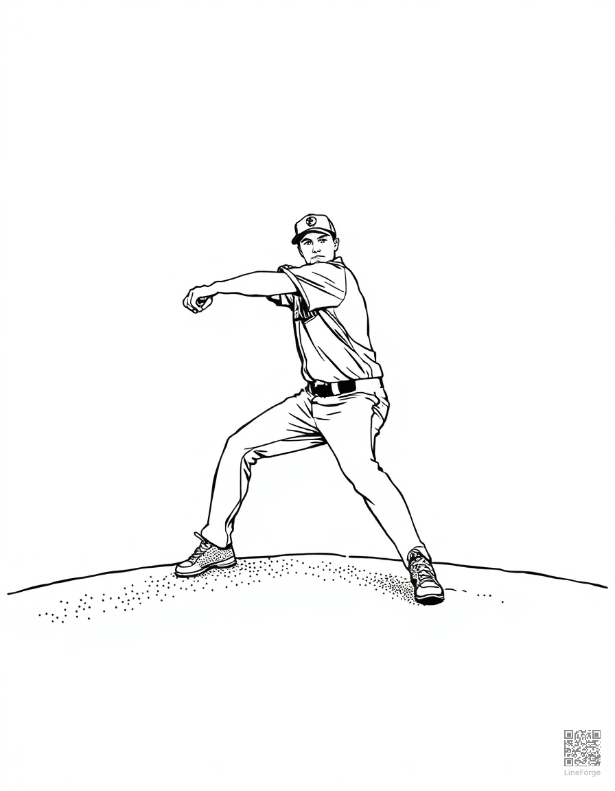 baseball pitcher on the mound coloring page Stipple style - free printable