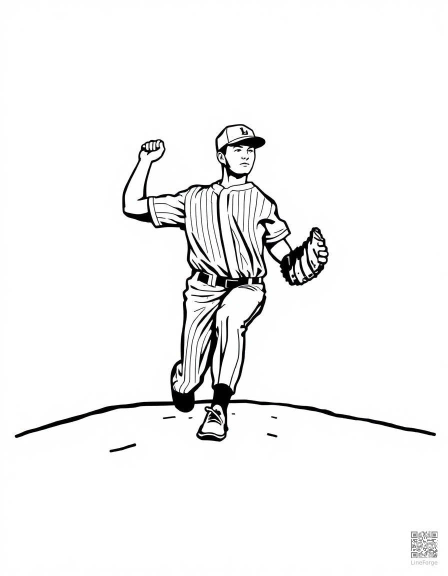baseball pitcher on the mound coloring page Woodcut style - free printable