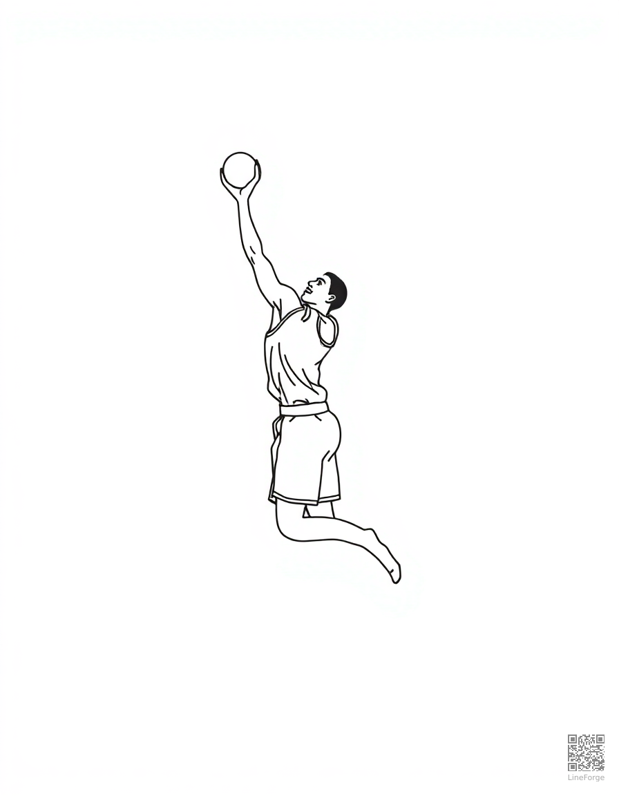 basketball player doing a slam dunk coloring page Minimal style - free printable