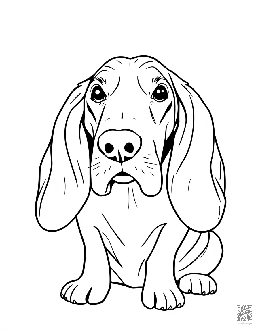 basset hound with very long ears coloring page Contour style - free printable