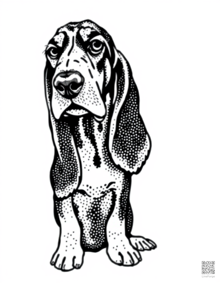 basset hound with very long ears coloring page Stipple style - free printable