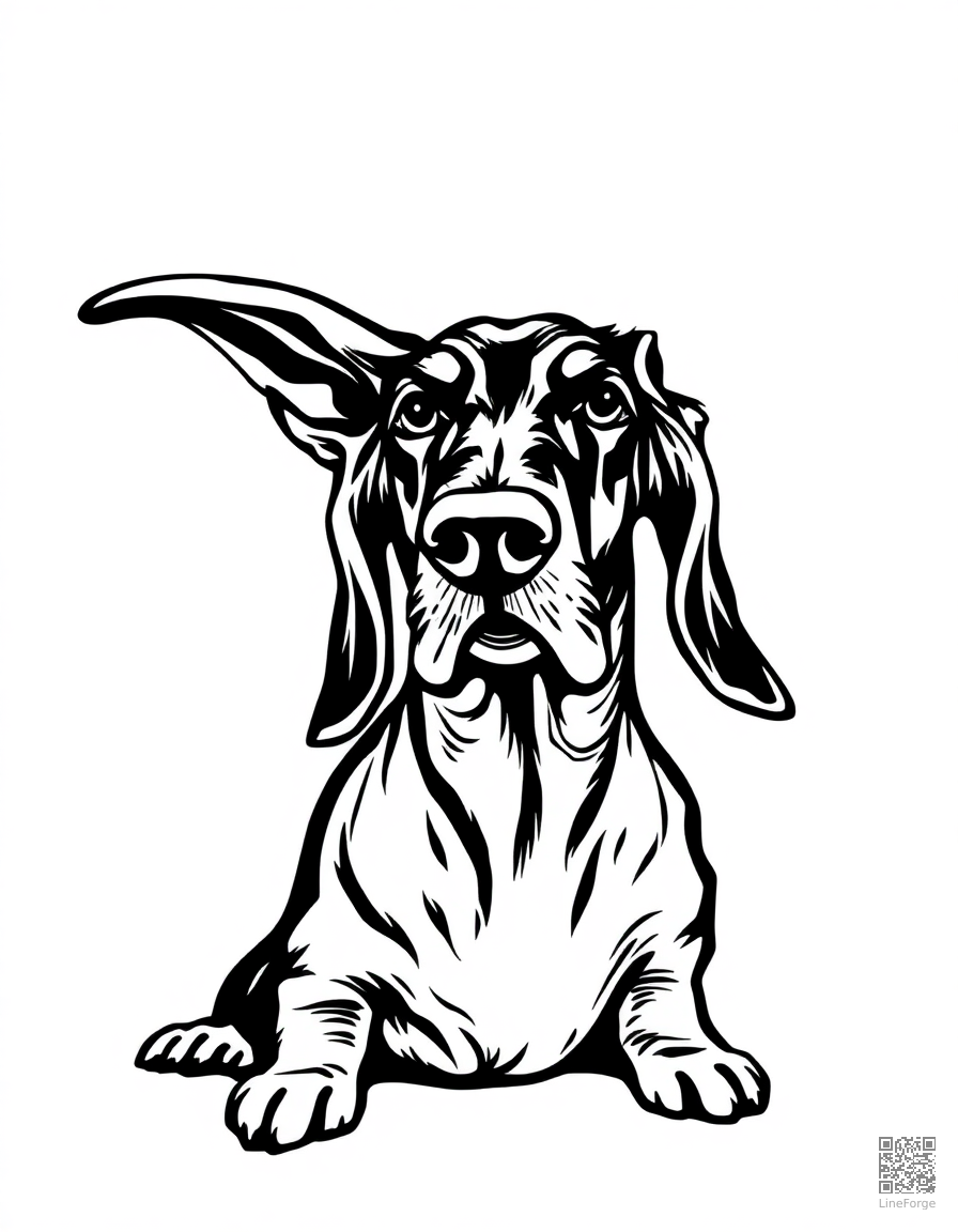 basset hound with very long ears coloring page Woodcut style - free printable