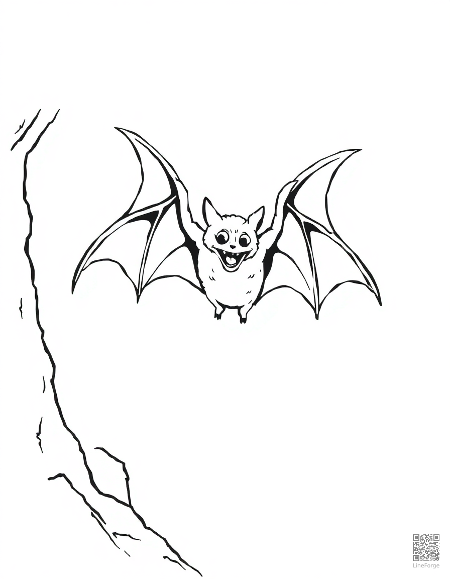 bat flying out of a cave at twilight coloring page Manga style - free printable