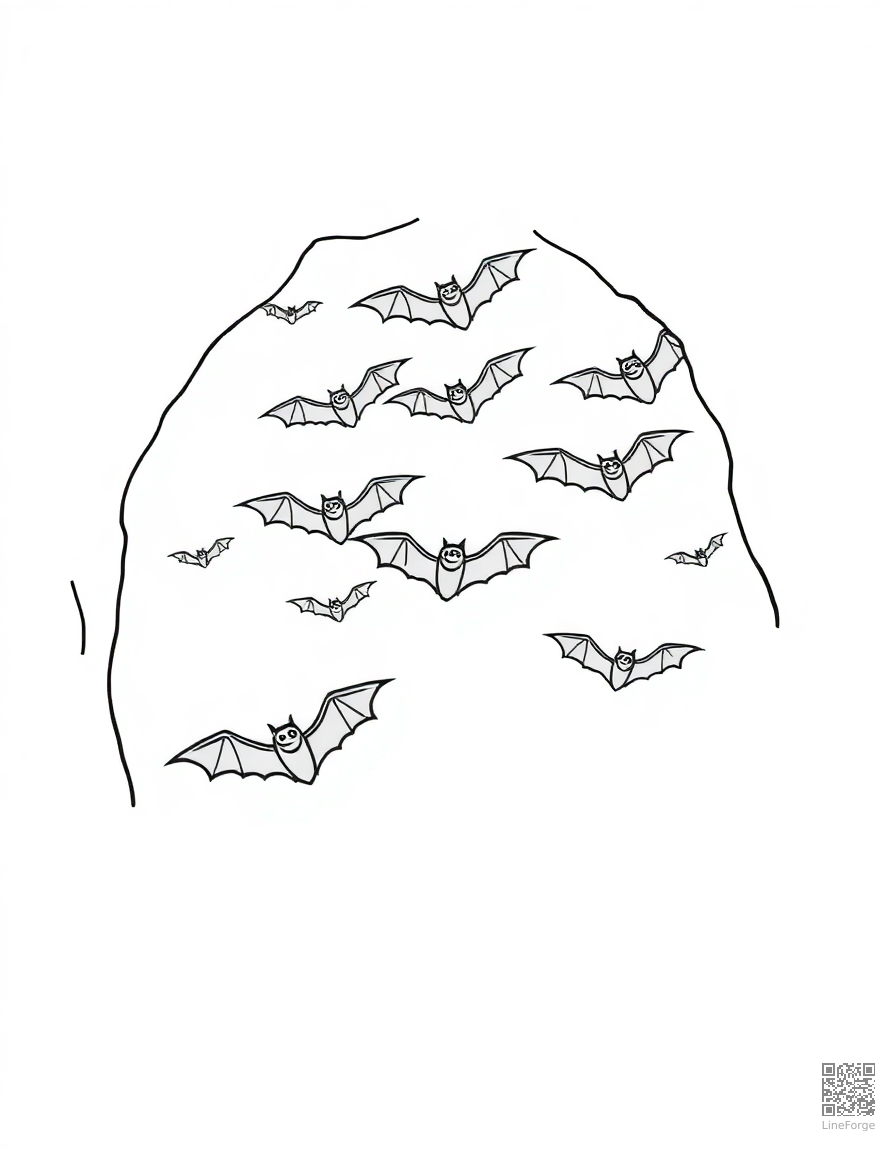 bat swarm flying from a cave coloring page Minimal style - free printable