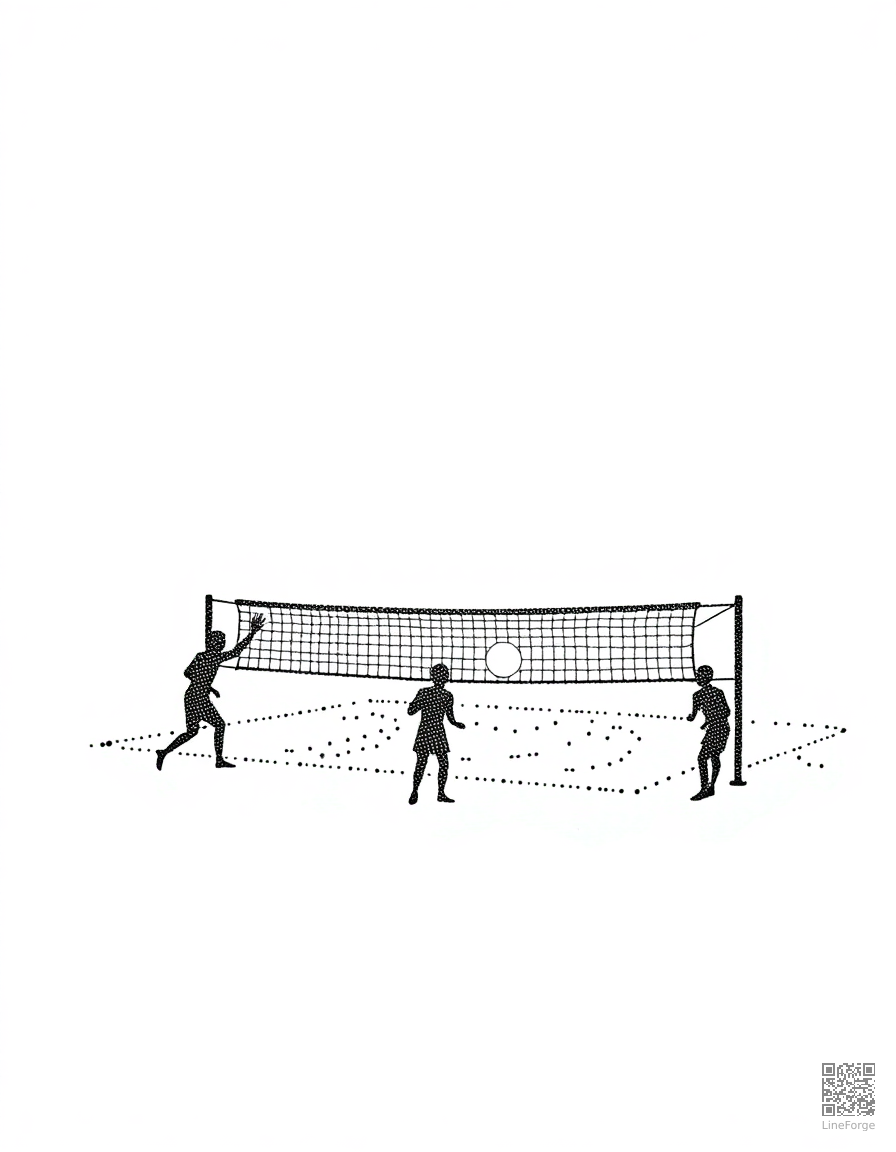 beach volleyball game at sunset coloring page Stipple style - free printable