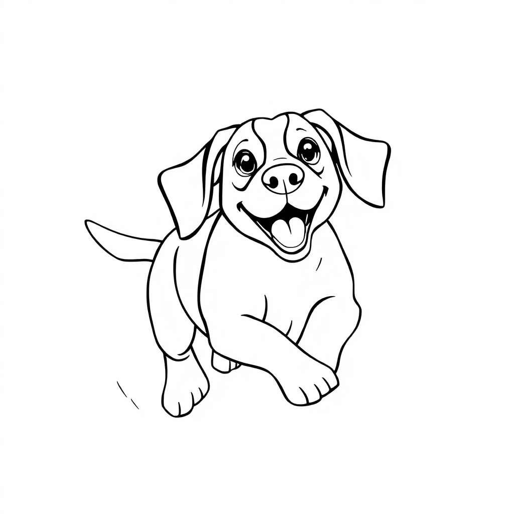Beagle dog — playing and running, energetic and joyful coloring page Contour style - free printable
