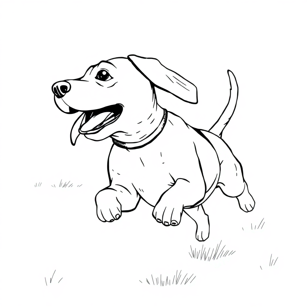 Beagle dog — playing and running, energetic and joyful coloring page Rockwell style free printable