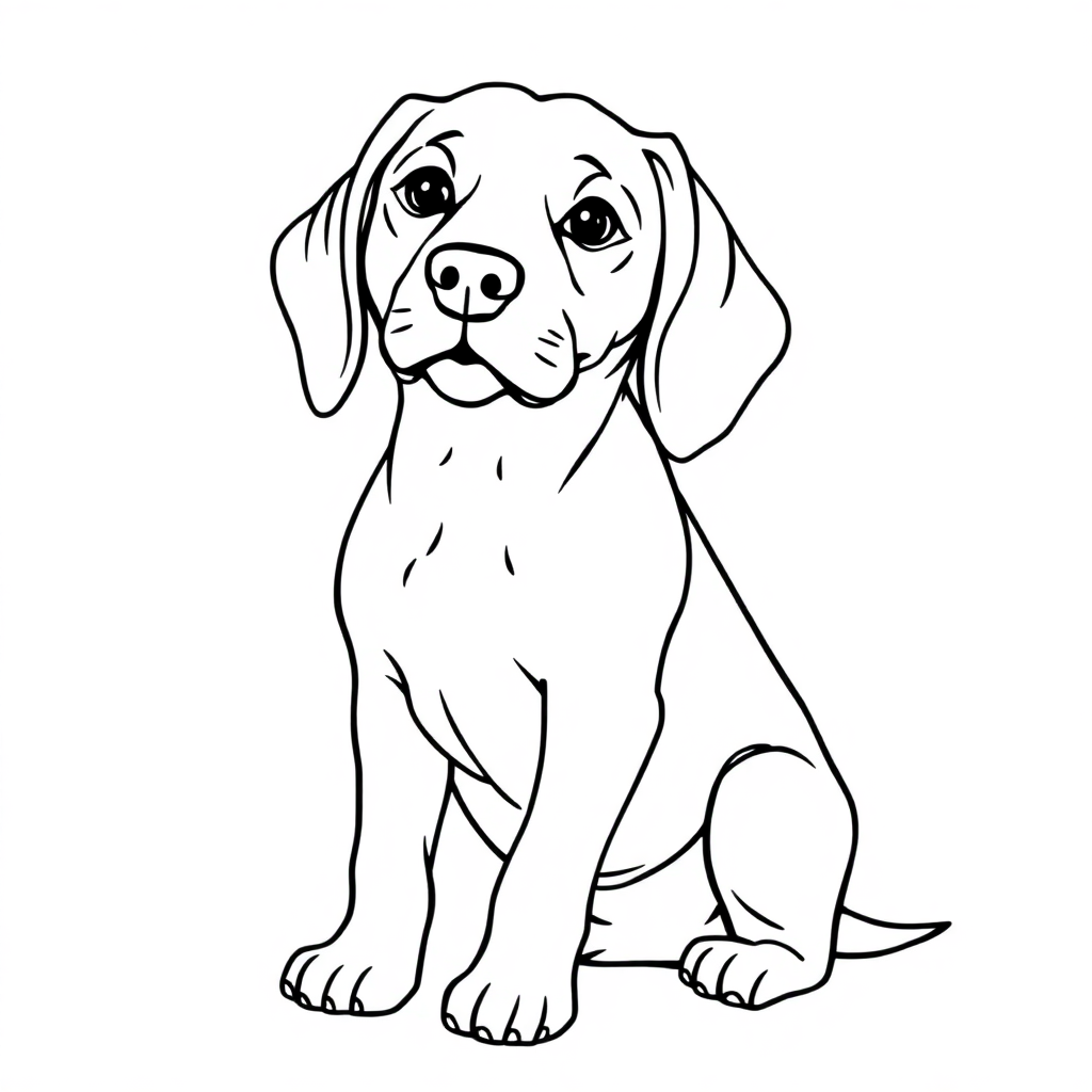 Beagle dog — sitting portrait, looking at viewer, friendly expression coloring page Contour style - free printable