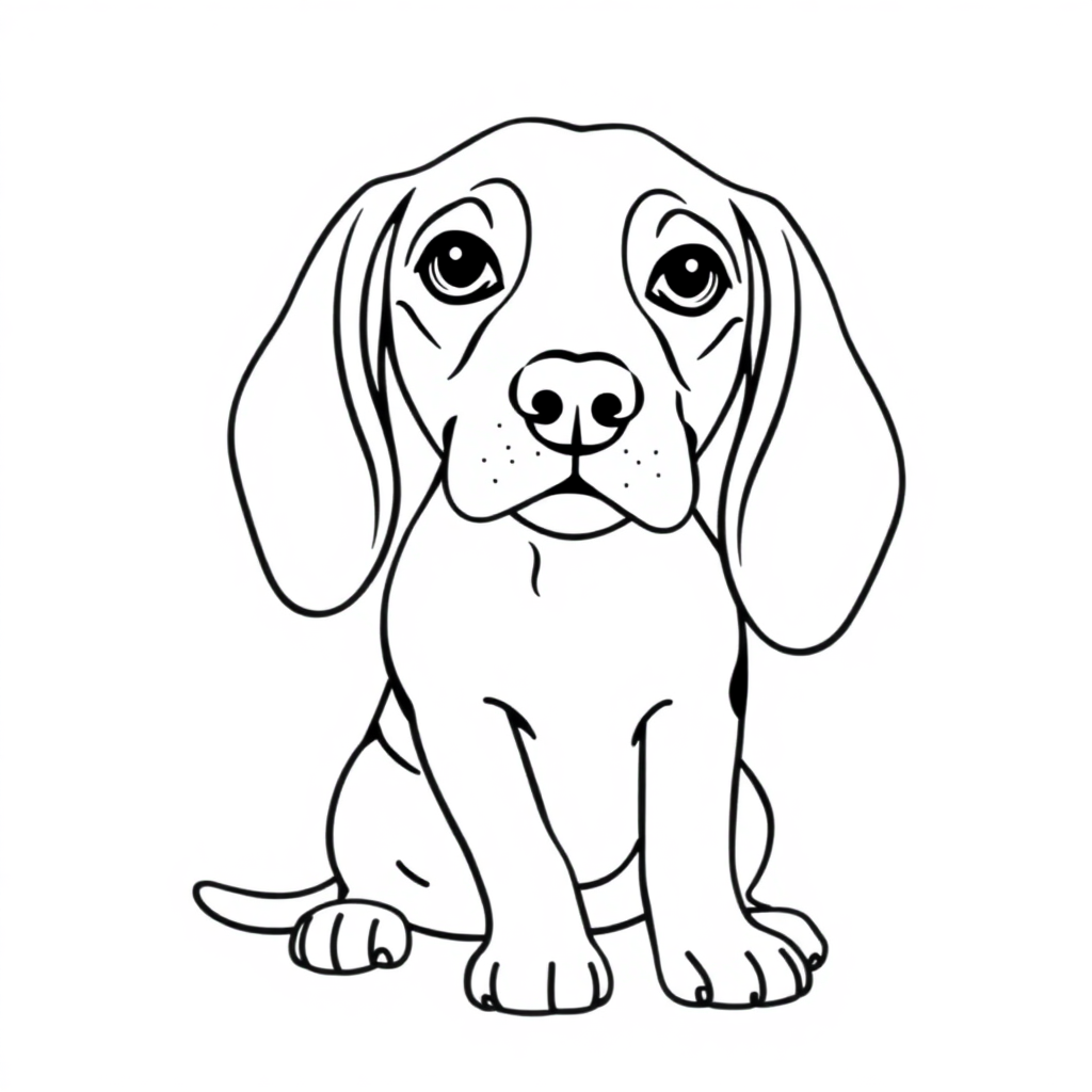 Beagle dog — sitting portrait, looking at viewer, friendly expression coloring page Minimal style - free printable