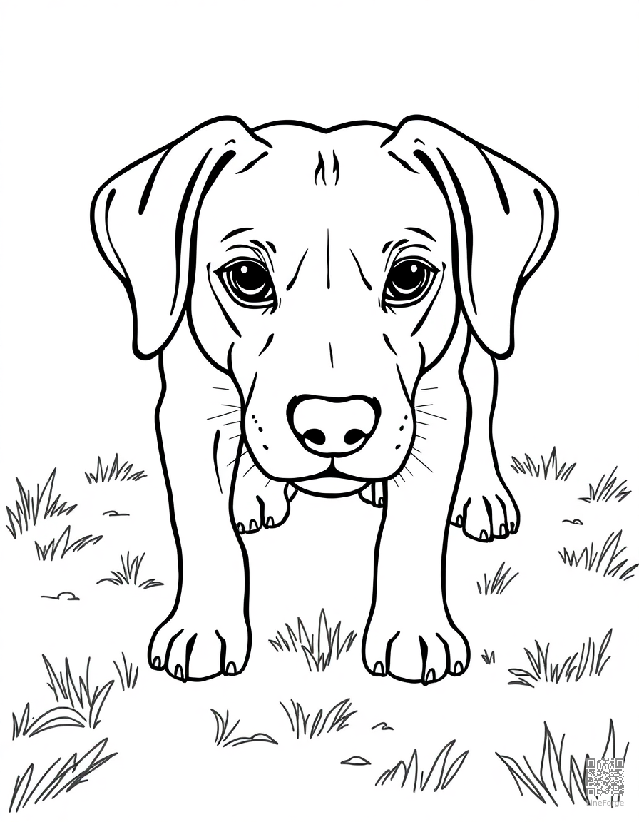 Beagle sniffing the ground coloring page Contour style - free printable