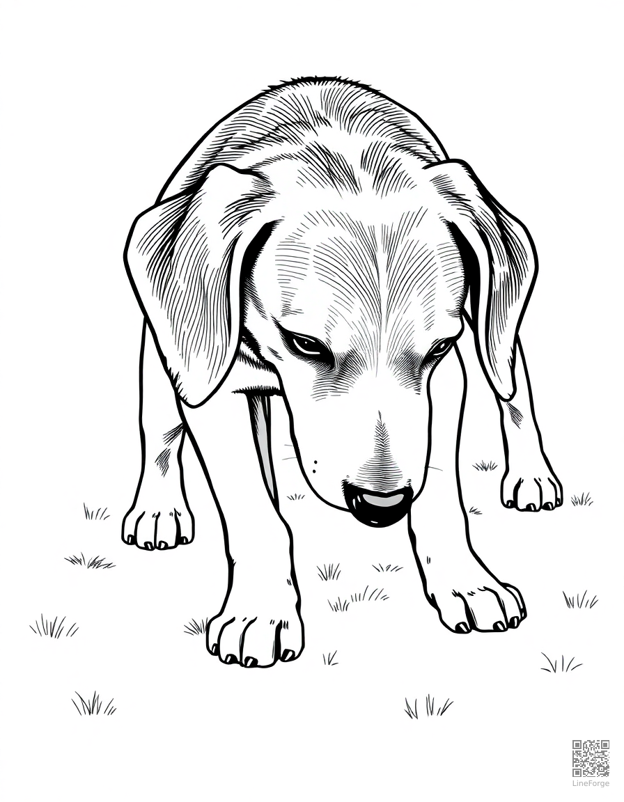 Beagle sniffing the ground coloring page Manga style - free printable