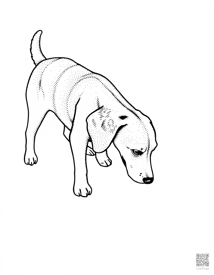 Beagle sniffing the ground coloring page Stipple style - free printable