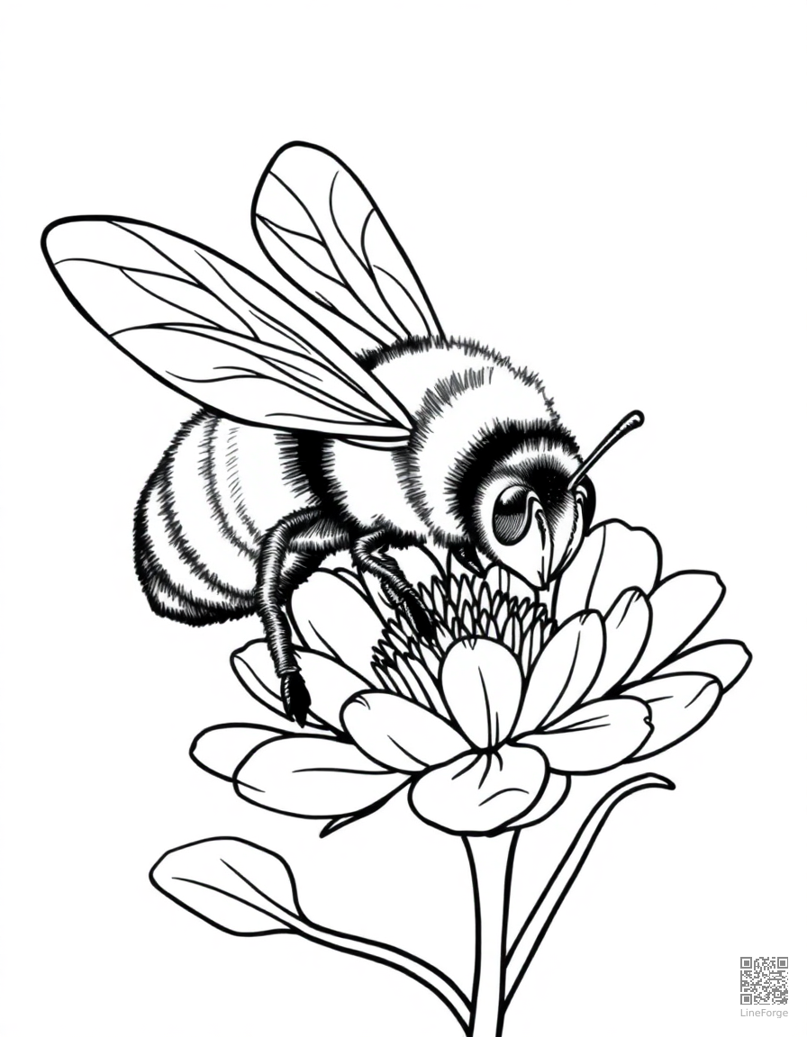 bee collecting pollen from a flower coloring page Contour style - free printable