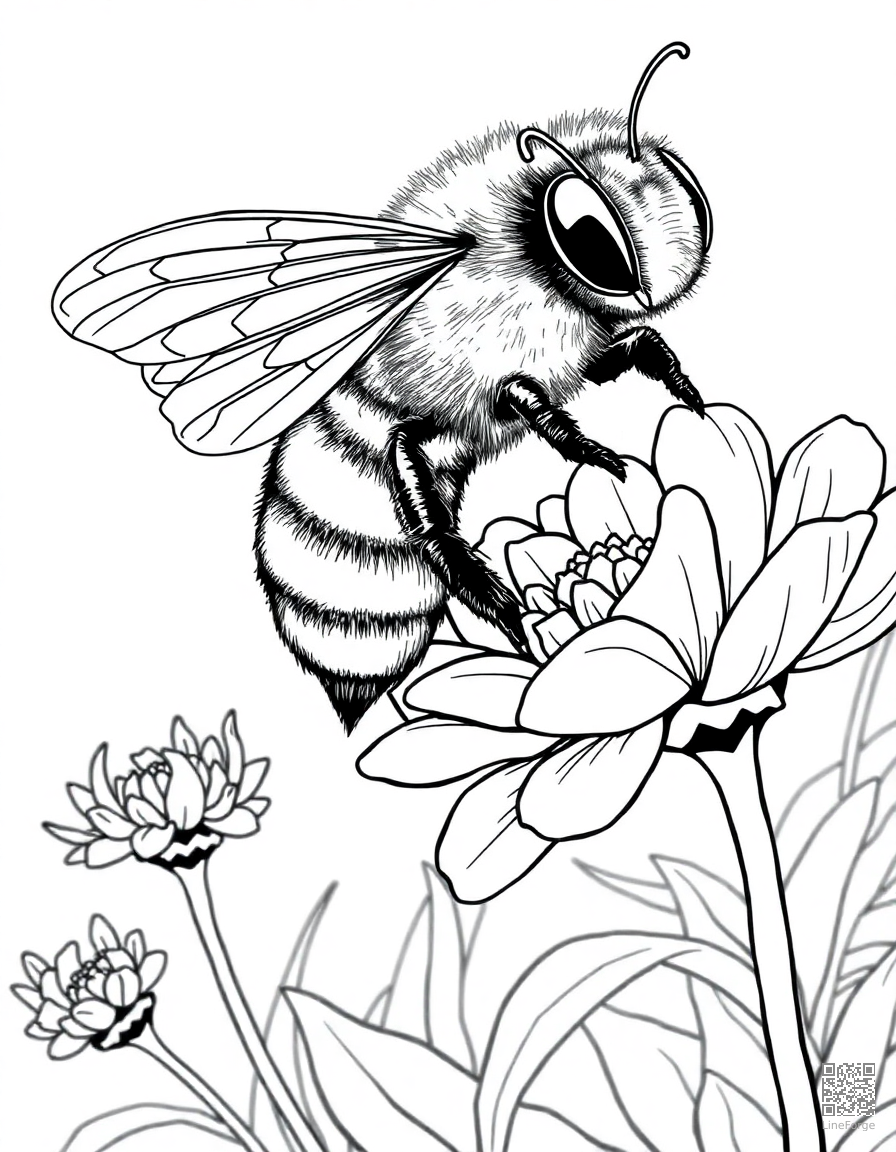 bee collecting pollen from a flower coloring page Manga style - free printable