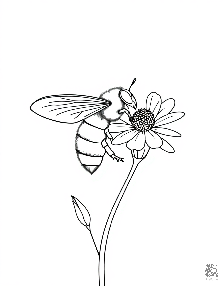 bee collecting pollen from a flower coloring page Minimal style - free printable