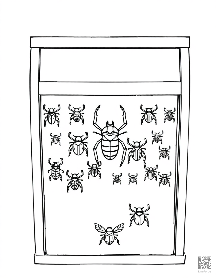 beetle collection display case coloring page Manga style - free printable