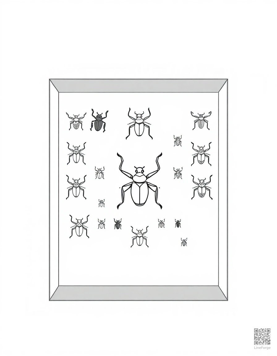 beetle collection display case coloring page Minimal style - free printable