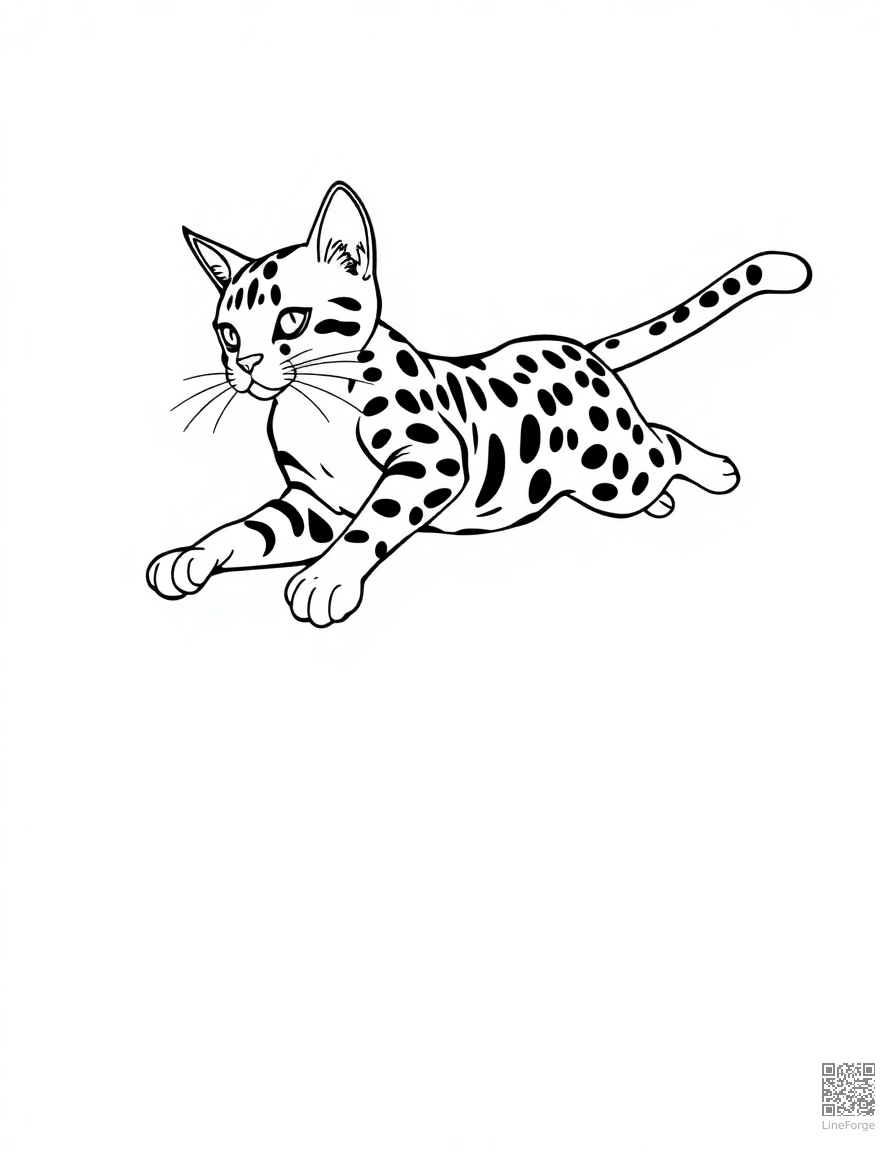 bengal cat leaping through the air coloring page Contour style - free printable