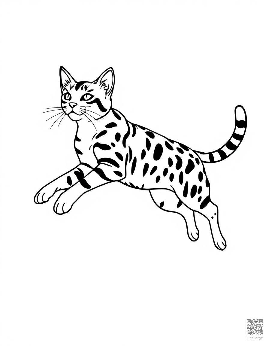 bengal cat leaping through the air coloring page Minimal style - free printable