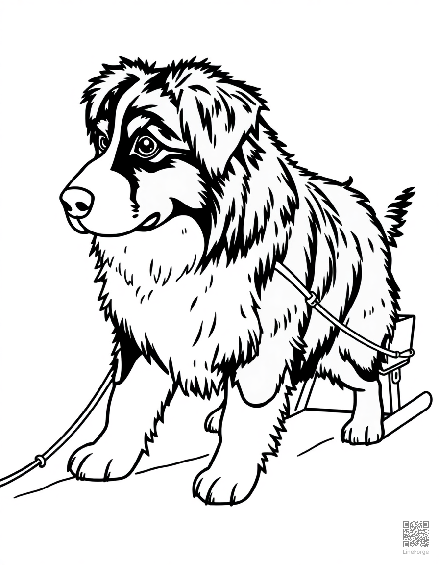bernese mountain dog pulling a sled coloring page Contour style - free printable