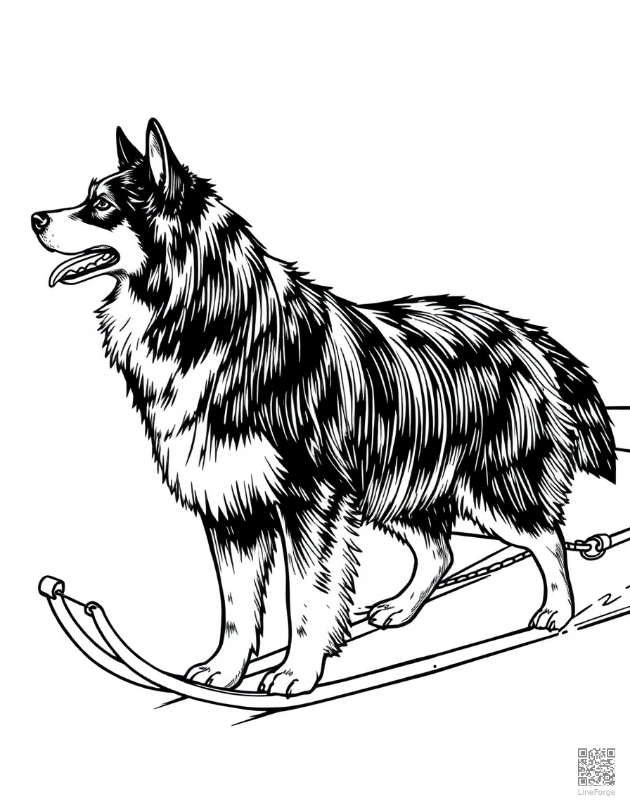bernese mountain dog pulling a sled coloring page Crosshatch style - free printable