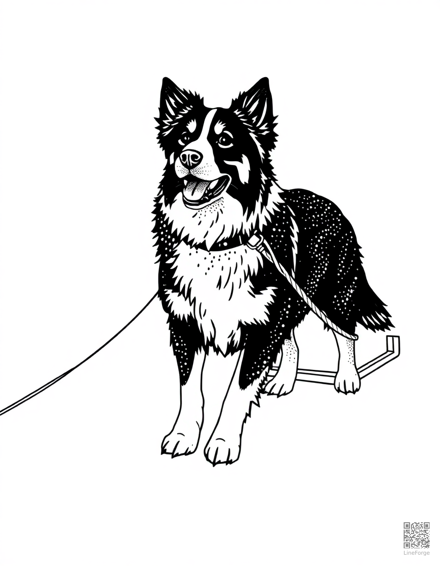 bernese mountain dog pulling a sled coloring page Stipple style - free printable