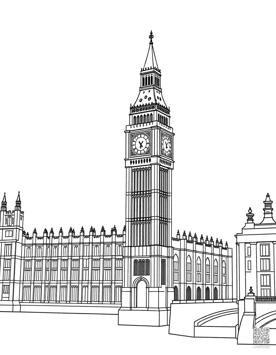 big ben and houses of parliament london coloring page Contour style - free printable