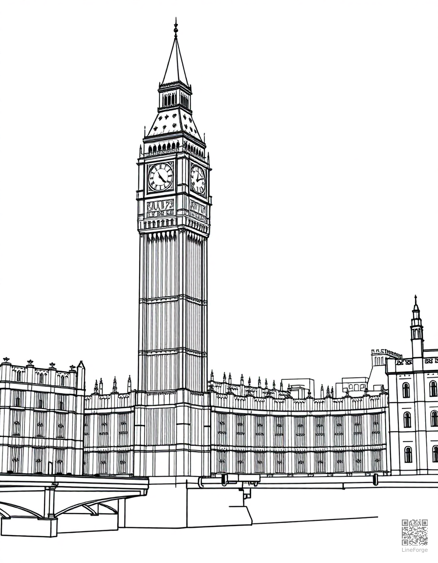 big ben and houses of parliament london coloring page Manga style - free printable