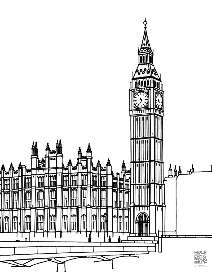 big ben and houses of parliament london coloring page Stipple style - free printable