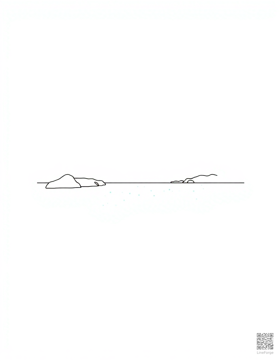 Free bioluminescent bay glowing at night coloring page in minimal style — printable line art