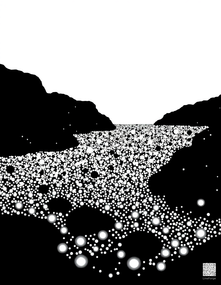 bioluminescent bay glowing at night coloring page Stipple style free printable