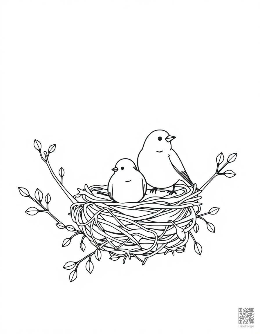 Birds building a nest in spring coloring page Minimal style - free printable