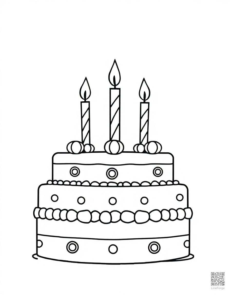 birthday cake with candles and decorations coloring page Minimal style - free printable
