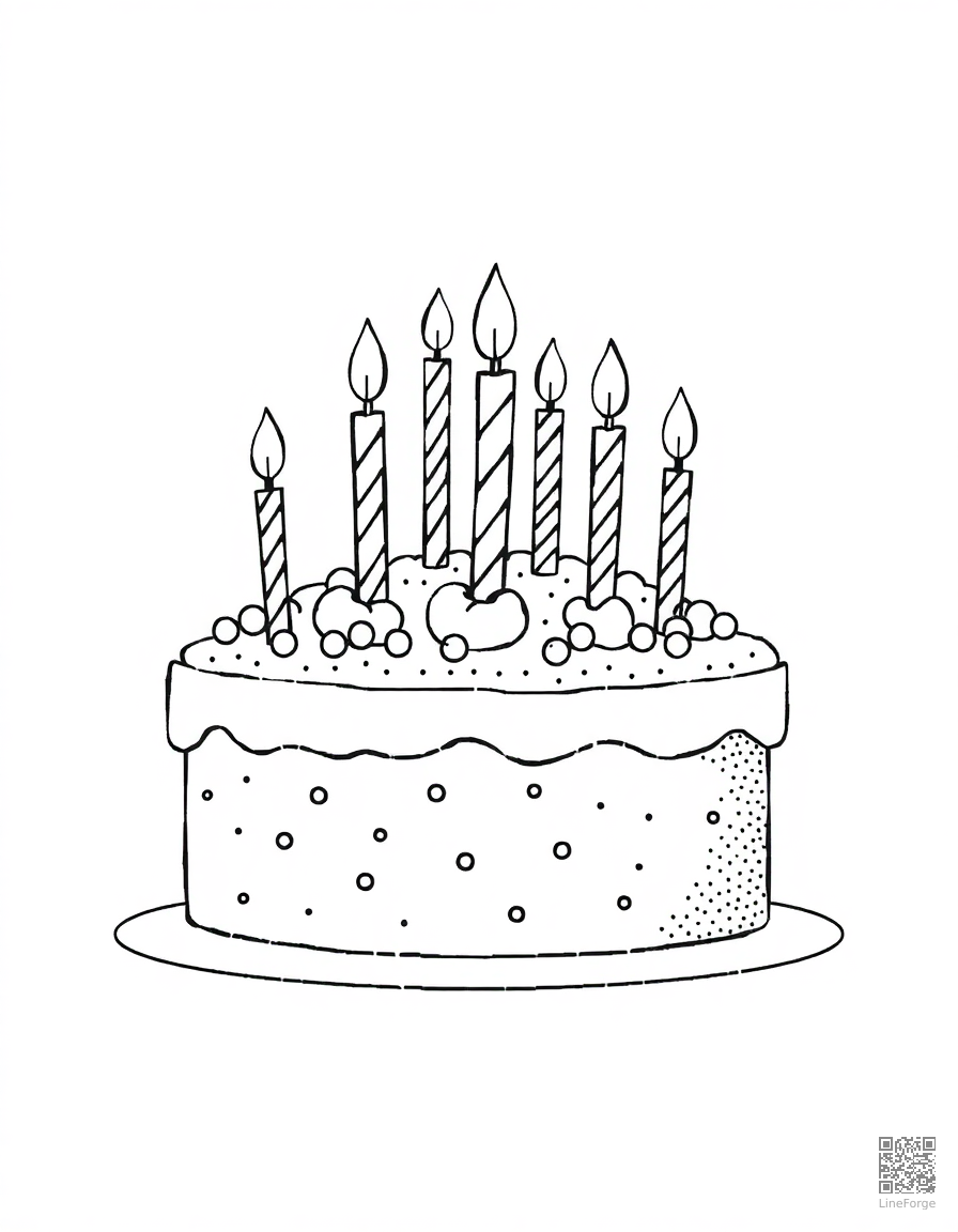 birthday cake with candles and decorations coloring page Stipple style - free printable