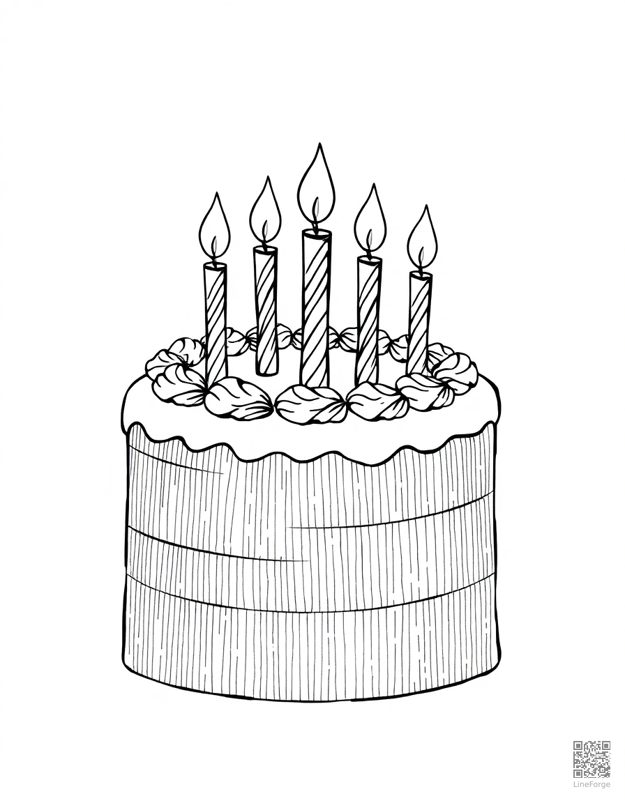 Birthday cake with candles coloring page Crosshatch style - free printable