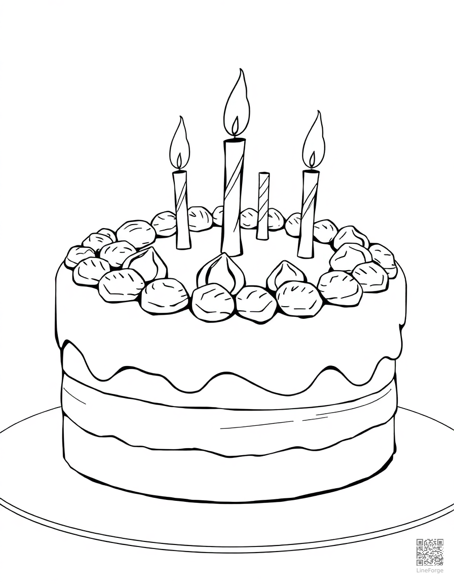 Birthday cake with candles coloring page Manga style - free printable