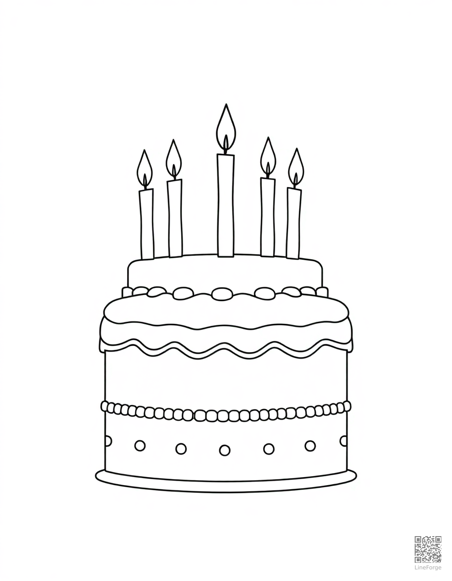 Birthday cake with candles coloring page Minimal style - free printable