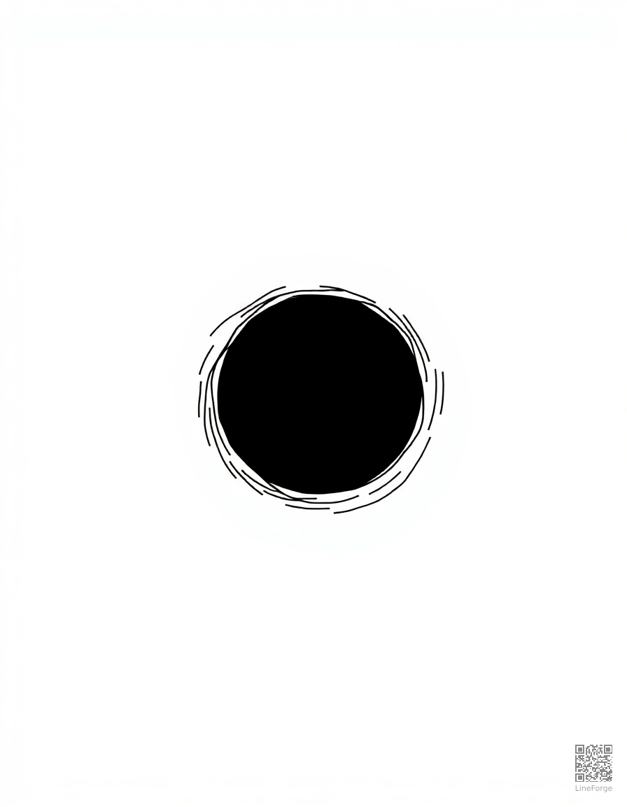 Free black hole bending light around it coloring page in minimal style — printable line art