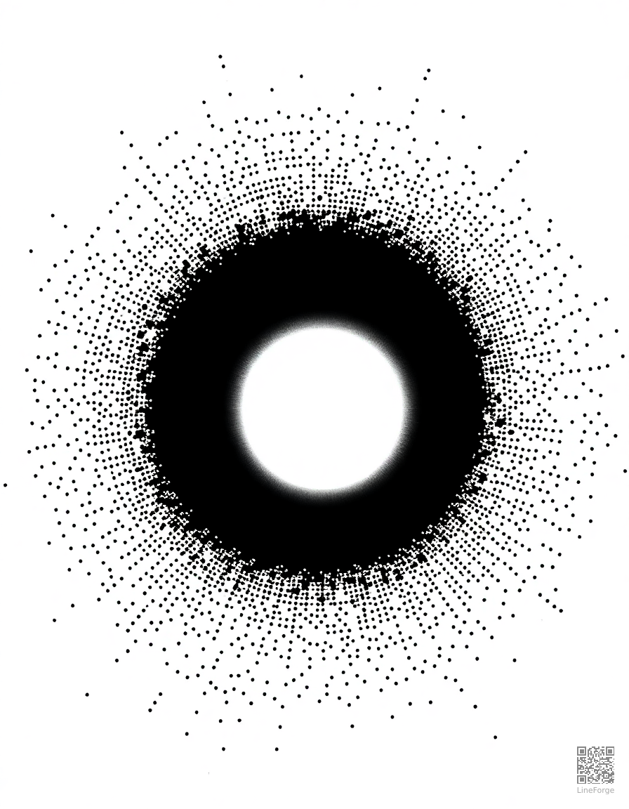 black hole bending light around it coloring page Stipple style free printable