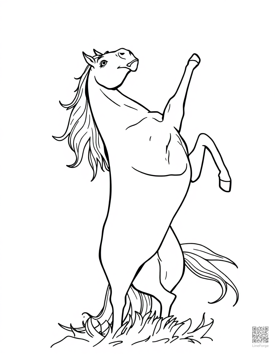 black stallion rearing up dramatically coloring page Contour style - free printable