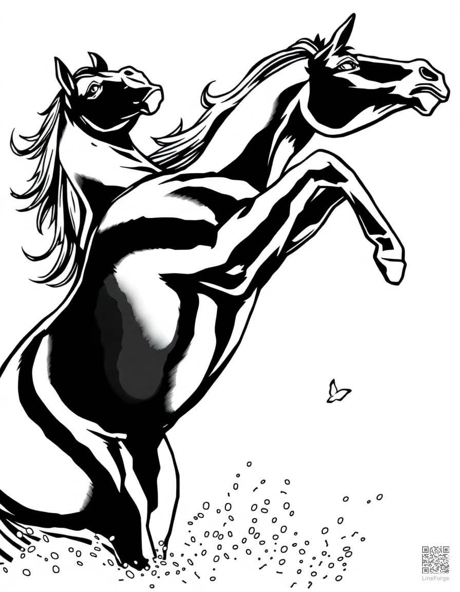 black stallion rearing up dramatically coloring page Manga style - free printable