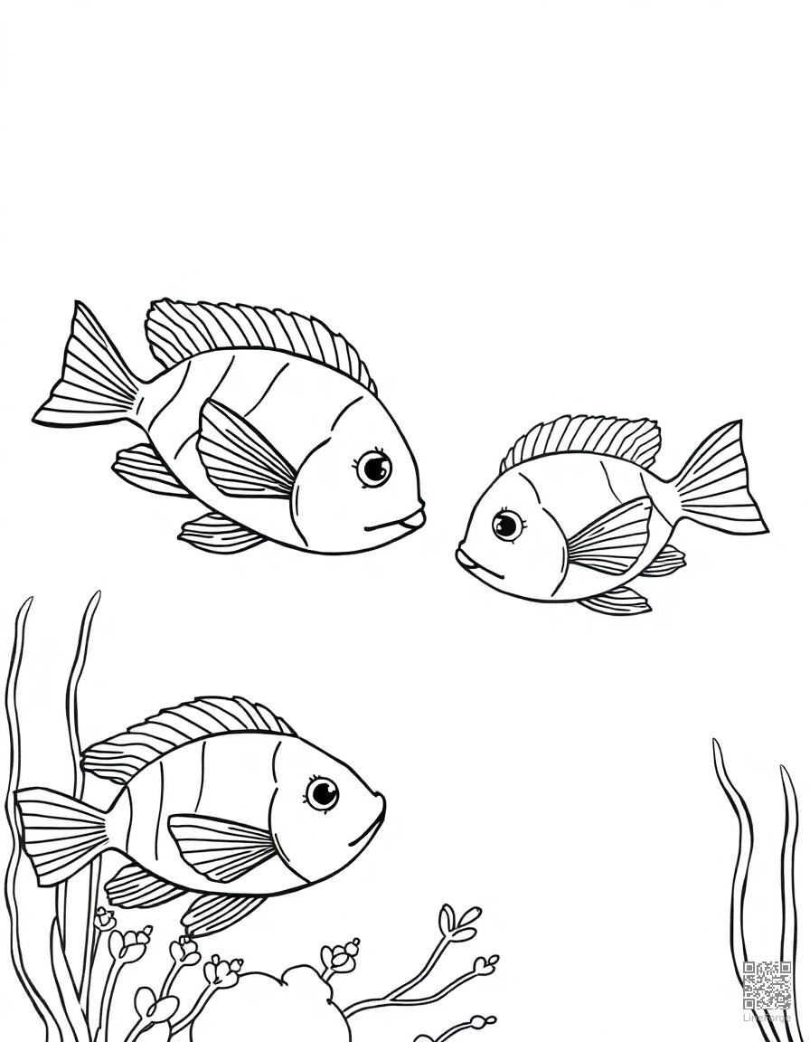 blowfish at a underwater tea party coloring page Minimal style - free printable