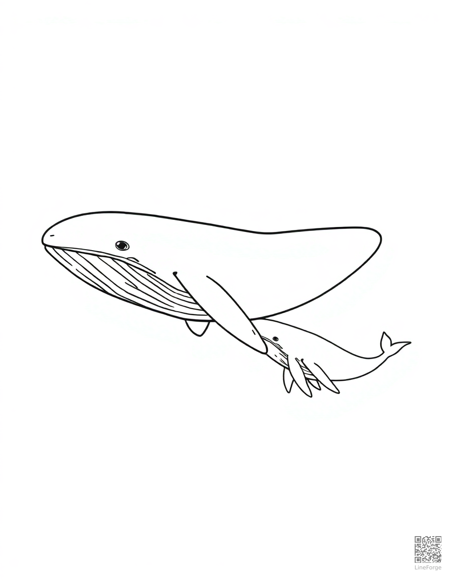 blue whale swimming with baby whale coloring page Contour style - free printable
