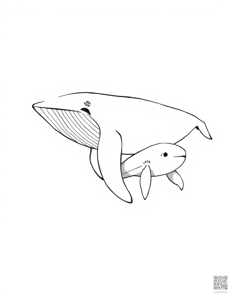 blue whale swimming with baby whale coloring page Manga style - free printable