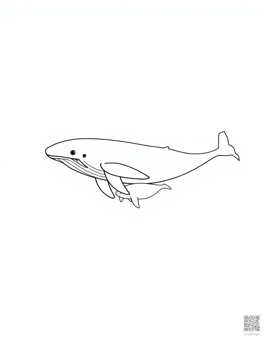 blue whale swimming with baby whale coloring page Minimal style - free printable